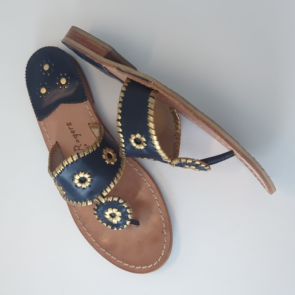 Jack Rogers Nantucket Gold Sandal in Midnight and Gold Navy Gold size 9 - Picture 6 of 14